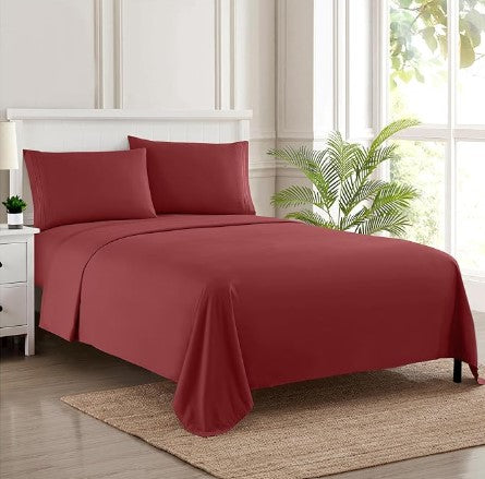 Twin XL Luxury Sheets – Deep Pocket, No-Slip Corner Straps, Burgundy (1800 Collection)