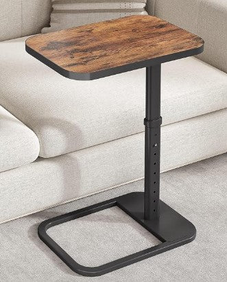 Kitstorack TV Tray Table, Adjustable Height &amp; Flip-Top &amp; Rounded Metal Corners, Snack Table for Couch, Sofa, Bed, Chair, Living Room, C Shaped End Side Table for Eating, Dinner or Laptop, Small Spaces