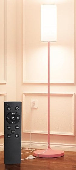 luckystyle LED Floor Lamp for Living Room, Dimmable Tall Lamps with Foot Switch,Remote Custom Color Temperature Pink Pole Lamp with Lampshade,12W Led Bulb Standing Lamps for Bedroom Office Kid Room
