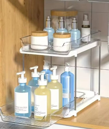 Under-Sink Organizer (4-Pack) – 2-Tier Pull-Out Drawers for Bathroom & Kitchen