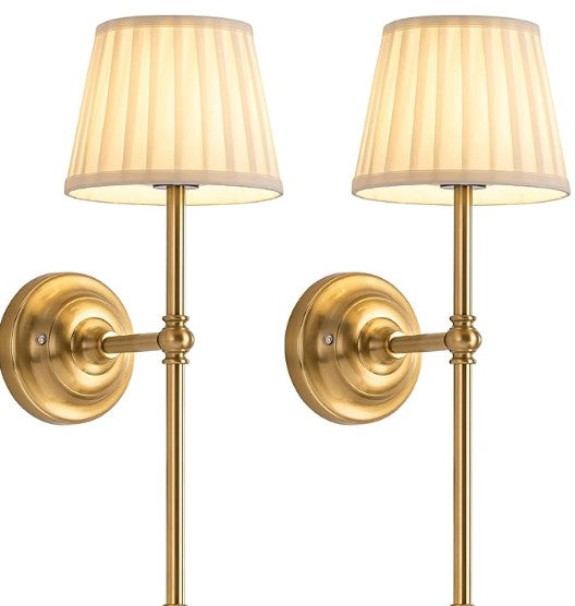 Cordless Wall Sconces Set of 2 – Rechargeable Fabric Lamps for Any Room (Green)