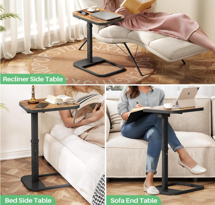 C-Shaped TV Tray Table – Adjustable Height & Flip-Top for Couch or Bed