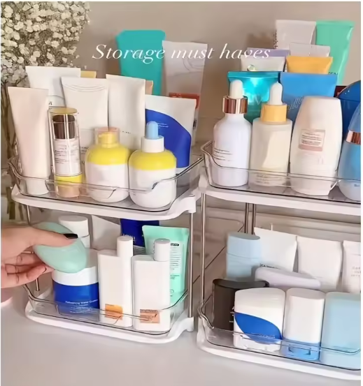 Under-Sink Organizer (4-Pack) – 2-Tier Pull-Out Drawers for Bathroom & Kitchen