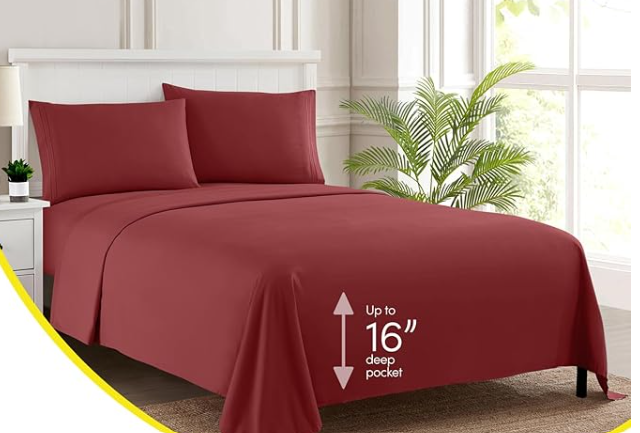 Twin XL Luxury Sheets – Deep Pocket, No-Slip Corner Straps, Burgundy (1800 Collection)