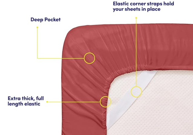 Twin XL Luxury Sheets – Deep Pocket, No-Slip Corner Straps, Burgundy (1800 Collection)