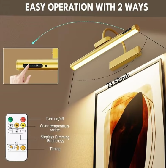 Cordless Picture Light – Dimmable, Rechargeable, with Remote & Timer