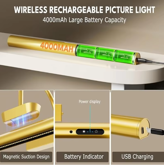 Cordless Picture Light – Dimmable, Rechargeable, with Remote & Timer