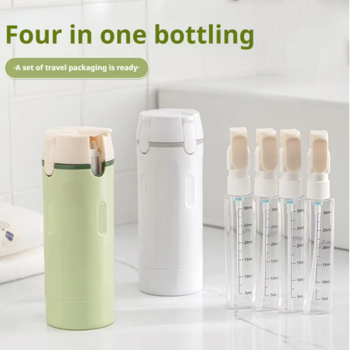 4-in-1 Travel Bottles – Leakproof, TSA-Friendly, for Shampoo, Conditioner, Lotion & Perfume