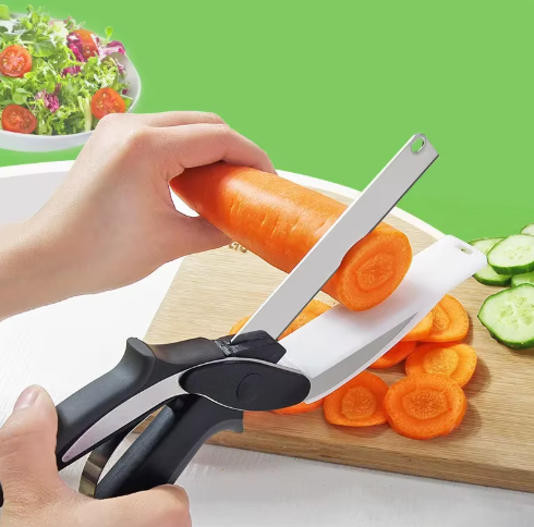 2-in-1 Kitchen Scissors & Cutting Board – Stainless Steel, Chop Fruits & Vegetables Directly into Bowls