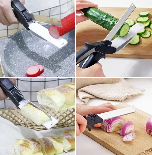 2-in-1 Kitchen Scissors & Cutting Board – Stainless Steel, Chop Fruits & Vegetables Directly into Bowls