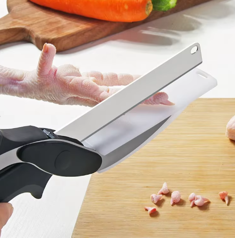 2-in-1 Kitchen Scissors & Cutting Board – Stainless Steel, Chop Fruits & Vegetables Directly into Bowls
