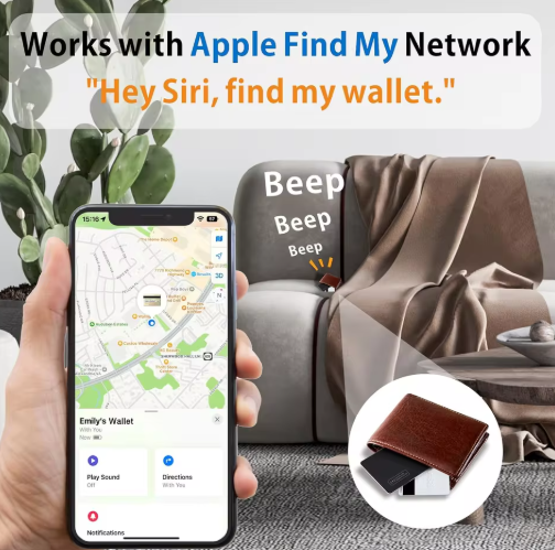 Slim Wallet Tracker Card – Works with Find My App, Bluetooth Tracker for Wallet & Keys (AirTag Alternative)
