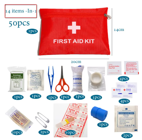 50-Piece Portable First Aid Kit – Red Emergency Kit for Home, Car & Travel