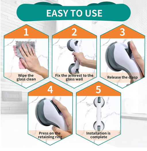 Suction Cup Grab Bar – Shower Safety Handle for Bathroom, Anti-Slip Support
