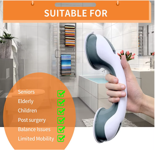 Suction Cup Grab Bar – Shower Safety Handle for Bathroom, Anti-Slip Support